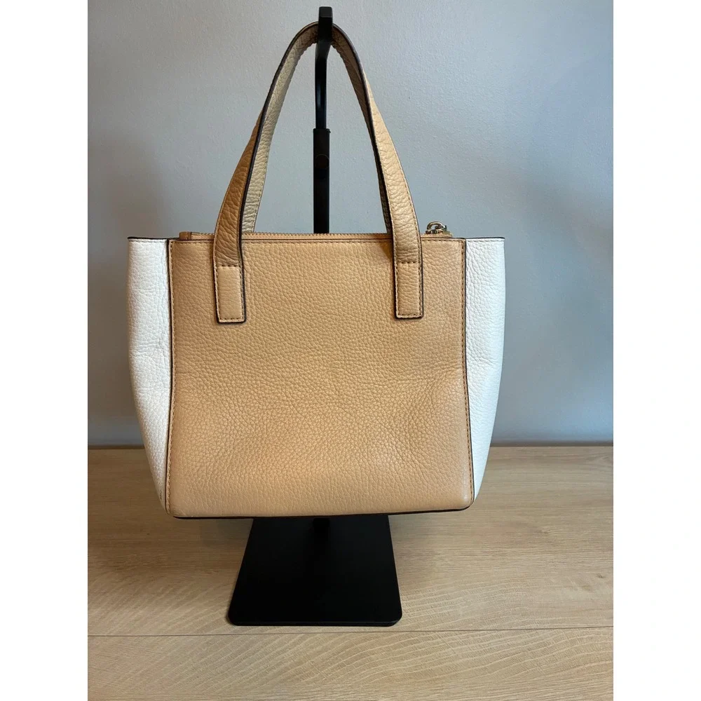 Michael Kors Small Tri-Color Pebbled Leather Satchel Crossbody Bag Tan Brown